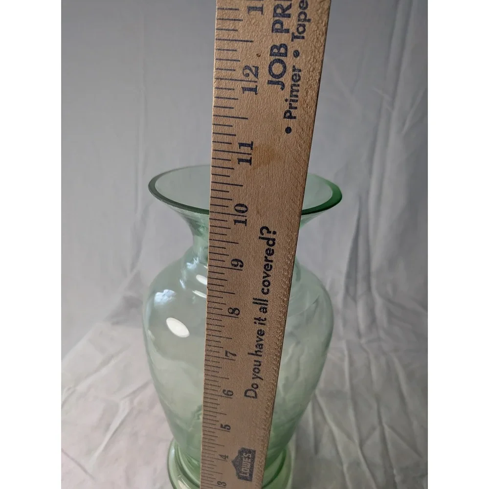 Vintage Light Green Glass Urn Vase Flared Rim Pedestal Base 10.5 Inch